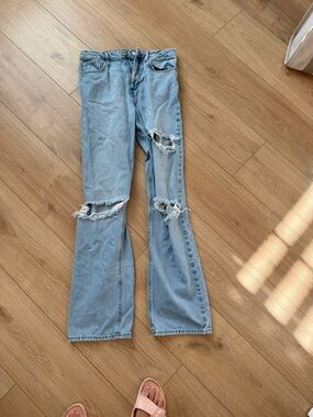 Forever 21 Light Blue Distressed Flared Jeans